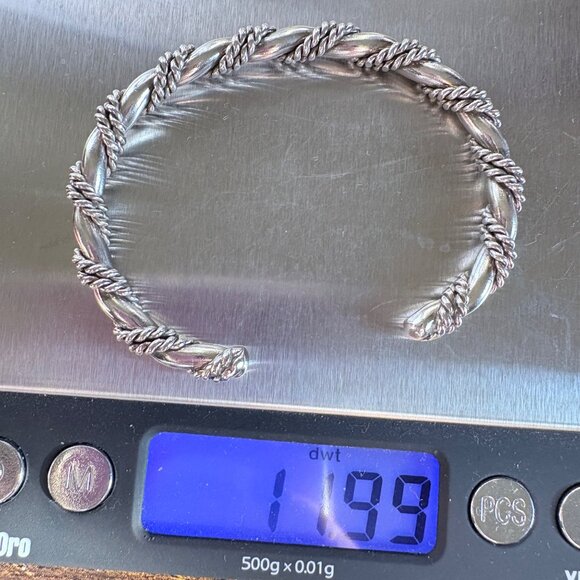 VTG Sterling Silver 925 Rope Wrap Design Open Cuff Bracelet Size 7.5" Fit - Picture 8 of 8